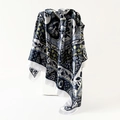 Detail of a vintage floral satin scarf with a glossy finish draped over a white stand - 90*90cm / D9406-Gray Blue