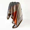 Satin square scarf with houndstooth and geometric prints in orange and black - 90*90cm / D9409-Houndstooth