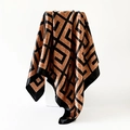 Silk satin square scarf featuring black and gold Greek key geometric patterns - 90x90cm / Classic Geometric Maze (D9420) / Orange Red