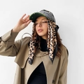 Detailed view of dark green baseball cap with leopard silk scarf and Jamaica embroidery - L7151-Earth Yellow