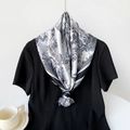 90cm Toile de Jouy silk satin square scarf with black and white nature print patterns - 90cm / Black
