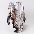 Detail of silk-like satin square scarf with paisley floral print and black border - White