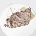 Detailed view of champagne pleated silk scarf with floral print and crinkled texture - 70x70cm / Khaki