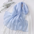 Macro view of light blue organza scarf with pearl luster and fine rolled hem edges - Light Blue Zircon