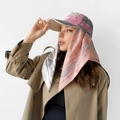 Detail of vintage washed pink baseball cap with attached paisley print satin scarves - L7395-Pink White Paisley