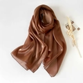 Macro shot of glossy brown silk organza scarf showing smooth texture and fine stitching - Dark Coffee