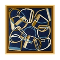 Detailansicht eines luxuriösen Seidenschals mit klassischem Steigbügelmuster und Barockstil - Blau