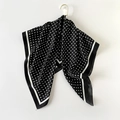 Polka dot pattern square silk scarf in black and white hanging on a gold hanger - Large Square Scarf (90x90cm) / Black