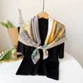 Detailed close-up of a floral silk scarf with vintage botanical prints and multi-color blocks - 90cm*90cm / Yellow