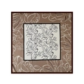 Flache Ansicht eines 90 cm großen Satin-Halstuchs mit Blumenmuster und braunem Rand - 90x90cm / Khaki