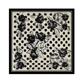 Macro detail of twill square scarf featuring vintage polka dots and camellia pattern - 90x90cm / Black