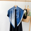 Blue and white floral print silk square scarf elegantly styled on a black dress - Jls90025 - Blue / 90*90cm