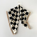 Classic black and white checkerboard silk square scarf with golden S logo on a gold hanger - Khaki (W90273)