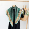 Elegant paisley mint green silk scarf with orange plaid borders on a black dress - Jls90028-green / 90*90cm
