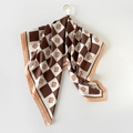 Classic checkerboard silk scarf in brown and white with peach border for women - Coffee (W90273)