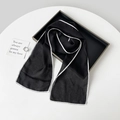 Minimalist long black silk neck scarf with white contrast piping and elegant ribbon style - 155*17cm / Black