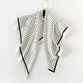 Close-up of black polka dot pattern and stripe edge on premium silk-like square scarf - Large Square Scarf (90x90cm) / White
