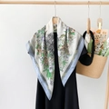 Elegant silk floral scarf with European architecture print on a minimalist hanger - Jls90027-light Blue / 90*90cm