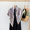 Elegant floral silk scarf with architectural prints and pink flowers on black dress - Jls90027-light Purple / 90*90cm