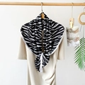 Elegant 90cm square silk scarf featuring a black and white zebra print with satin finish - Zebra Print