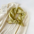 Detailed close-up of green floral cotton scarf with delicate lace edge on a white sweater - 70cmx70cm / Sunflower Yellow