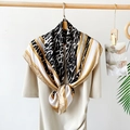 90cm satin square scarf featuring luxury leopard print and golden chain pattern - Leopard Print