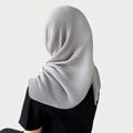 Detailed back view of pleated silver chiffon hijab with elegant draped texture for women - Gray