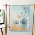 Écharpe longue en satin pour femme avec imprimé floral bleu et rose et dégradé aquarelle - Fleur Bleue Transparent