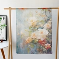 Longue écharpe en soie avec imprimé floral impressionniste en beige et bleu élégant - Fleurs de printemps