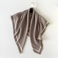 Elegant taupe silk-like square scarf featuring classic white polka dots and a border - Large Square Scarf (90x90cm) / Lotus Pink