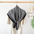 Elegant 90cm silk-feel square scarf with black and grey tweed print and silk border - Chanel Grey Style