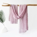 Detail of light purple pleated chiffon shawl draped on a rustic wooden branch - 180x70cm / Light Purple