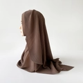 Close-up of fine pleated texture on a dark coffee brown long chiffon hijab for women - 170x70cm / Brown