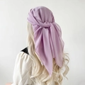 Back view of elegant light purple chiffon headscarf showing soft texture and drape - Lavender