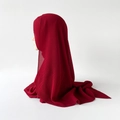 Detail of dark red pleated chiffon hijab scarf showing vertical plissé fabric texture - 170x70cm / Red