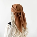 Caramel brown chiffon hijab headscarf for women with elegant drape and hemmed edges - 90x90cm / Brown