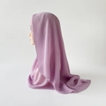 Close-up of lavender pleated chiffon hijab scarf showing fine vertical pleats texture - 170x70cm / Light Purple