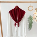 Detail of burgundy pleated chiffon scarf draped over white shirt on wooden hanger - Burgundy