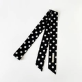 Classic black and white polka dot long cotton skinny scarf for hair and bags - Polka Dot Style (PD71) / PD71-Black