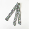 Slim light blue cotton floral scarf with pink blossoms and woven brand tag - 195*6cm / Grey Blue Floral