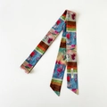 Eleganter schmaler Twilly-Baumwollschal mit Vintage-Blumenmustern und Streifendesign - Colorblocking