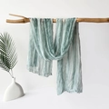 Lightweight pale green pleated long scarf with elegant moire wrinkle texture - 180x70cm / Green