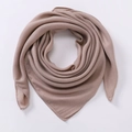 Detail of earthy brown cotton linen scarf with soft texture and refined stitched edges - 90x90cm / Milk Brown (M9001)