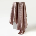 Detail of elegant dusty pink satin scarf featuring a classic Greek key geometric pattern - Lotus Pink