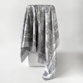 Détail d'un foulard en soie argentée à motif paisley avec texture satinée élégante - Gris