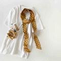 Polka dot skinny silk scarf in ginger yellow paired with a white minimalist t-shirt - Yellow Polka Dot (P9001-Yellow)