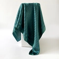 Close-up of emerald green silk scarf featuring a classic geometric Greek key pattern - Green