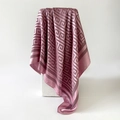 Close-up of pink silk scarf with geometric Greek key pattern and refined hem details - Rose Pink