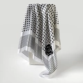 Elegant white square silk scarf with black polka dots and camellia flower pattern - White