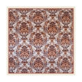 Detail of vintage Baroque floral pattern on 90x90cm silk-like satin square scarf - White